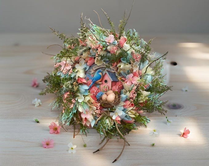 Artificial door wreath for all seasons, spring wreath, artificial door wreath, door decorations, wreath with flowers, floral decoration