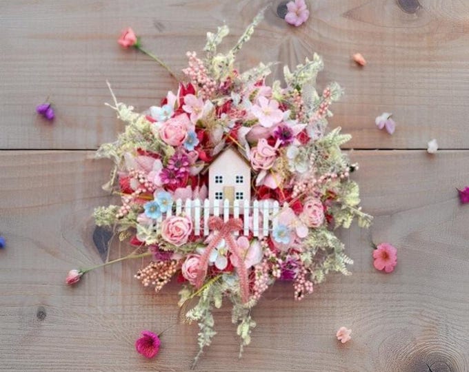 Crocuses, artificial flower wreath for all seasons, home decoration, Artificial Door Wreath, Door Decorations, Wreath with Flowers,