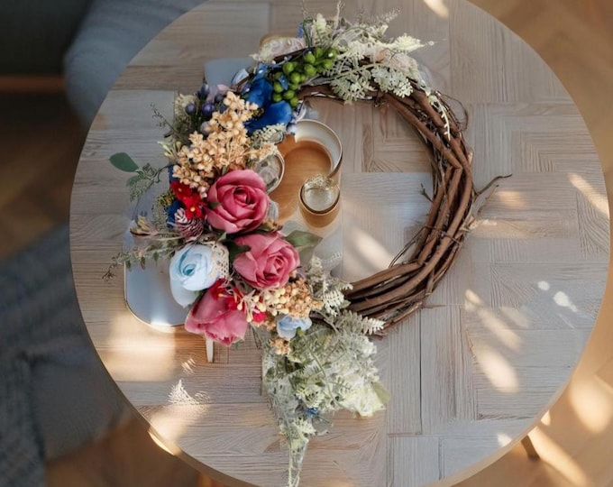 Door wreath, spring wreath, decorative wreath, spring wall wreath, wall wreaths, decor, creative wreath, mini wreath, wooden wreath, spring decoration, bamboo ring