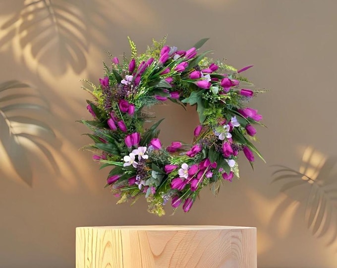 Crocuses, artificial flower wreath for all seasons, home decoration, Artificial Door Wreath, Door Decorations, Wreath with Flowers,