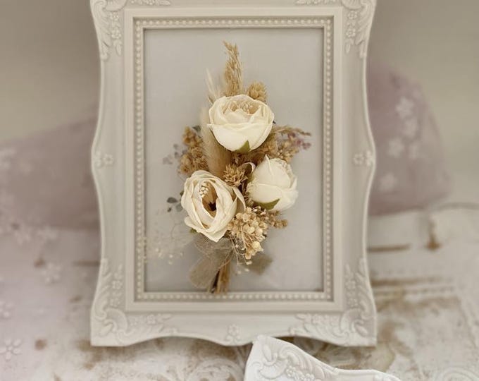Beige Rose Arrangement Dried Flowers Wall Display Bedroom Decor Nursery Art Blush Beige Bloom Frame Wedding Keepsake Cottage Style Farmhouse