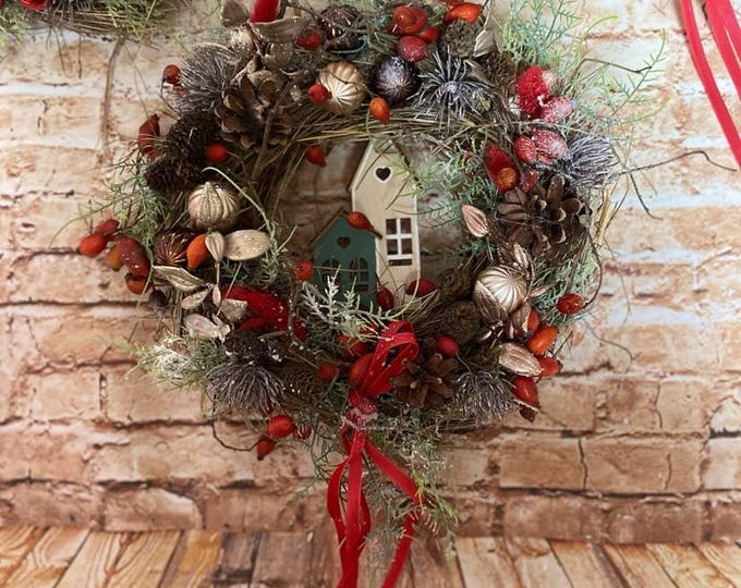 Christmas wreath red, straw wreath, door wreath, berry wreath, Christmas, wreath, winter wreath, decorative wreath, Advent wreath, door decoration, Christmas decoration,