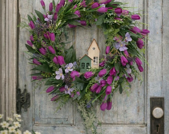 Crocuses, artificial flower wreath for all seasons, home decoration, artificial door wreath, door decorations, wreath with flowers
