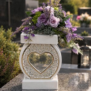 Lanterna Memorial Decorativa para Túmulo - Castiçal para Cemitério com Flores, Decoração Floral para o Dia de Todos os Santos, Presente de Condolências, Cores Personalizadas 40 cm