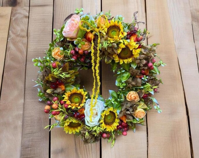 Sunflower wreath, artificial flower wreath for all seasons, home decoration, artificial door wreath with flowers, door decorations, wreath