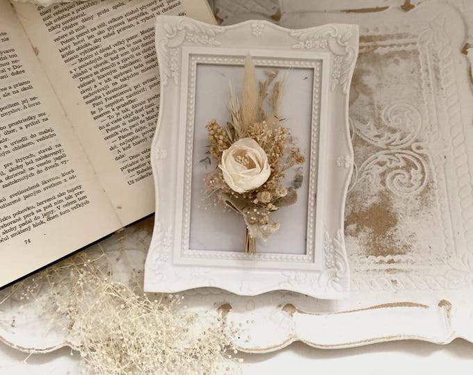 Beige Rose Arrangement Dried Flowers Wall Display Bedroom Decor Nursery Art Blush Beige Bloom Frame Wedding Keepsake Cottage Style Farmhouse