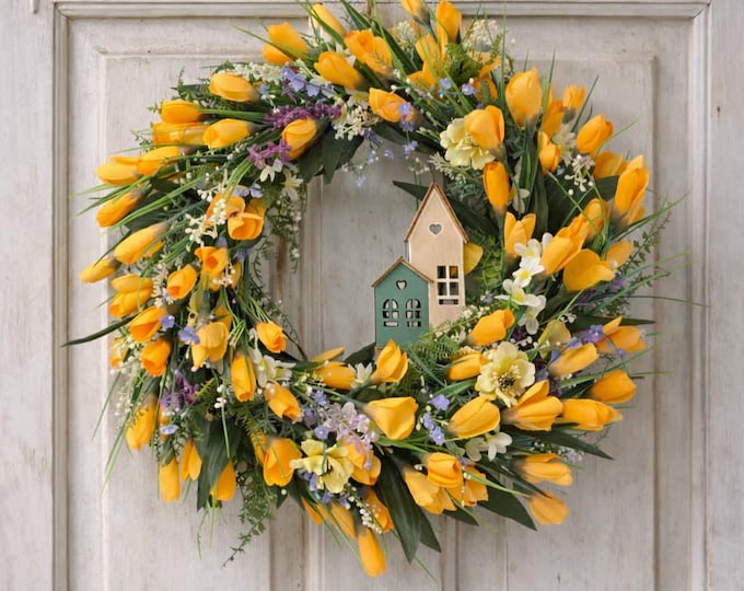 Crocuses, artificial flower wreath for all seasons, home decoration, artificial door wreath, door decorations, wreath with flowers