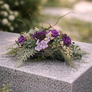 Purple Memorial Grave Arrangement Elegant Floral Long-Lasting Floral Tribute Textile flowers arrangement Rose Purple Flower Dekoration