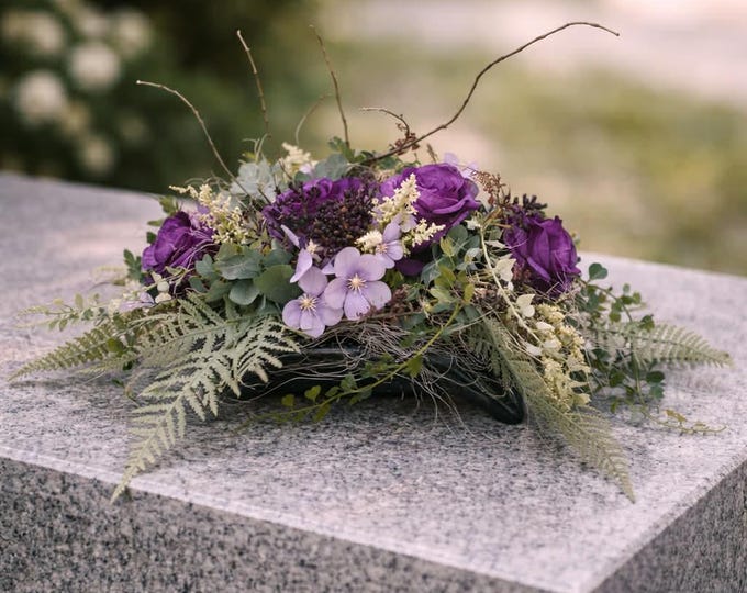 Purple Memorial Grave Arrangement Elegant Floral Long-Lasting Floral Tribute Textile flowers arrangement Rose Purple Flower Decoration