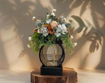 Elegant memorial lantern with floral accents for grave decor Grave decoration, grave lights decoration flower decoration grave lamp, candle holder