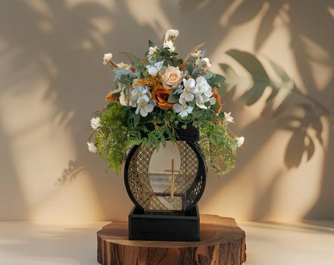 Elegant memorial lantern with floral accents for grave decor Grave decoration, grave lights decoration flower decoration grave lamp, candle holder