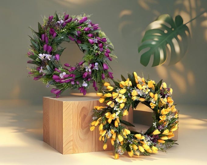 Crocus door wreath, artificial flower wreath for all seasons, home decoration, artificial door wreath, door decorations, wreath with flowers,