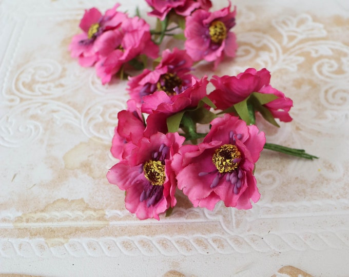 6 small flowers, artificial flowers, decorative flowers, craft flowers Artificial rosebuds, flower heads, flowers for crafts, poppies