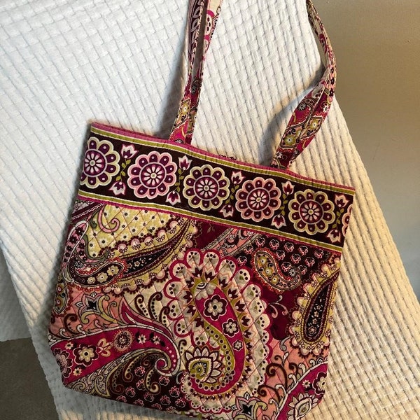 Vera Bradley Very Berry Paisley Vera Large Toggle Tote Bag Pink Purple Green