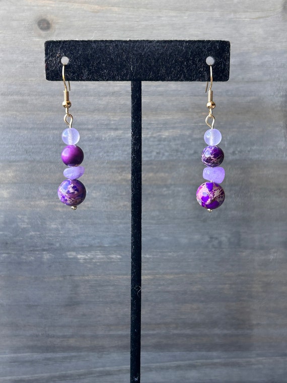 Purple Stone Embellished Drop Earrings | A39-SBALAS-15 | Cilory.com