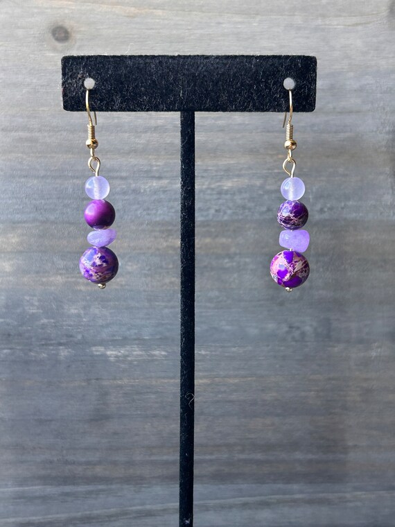 Purple Stone Embellished Drop Earrings | A39-SBALAS-15 | Cilory.com