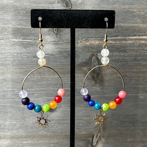 Rainbow stone & sun hoops