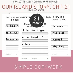 Nuestra historia de la isla Cap. 1-21 Hoja de trabajo de escritura a mano para Charlotte Mason y educadores en el hogar clásicos, fuente de 40 puntos para estudiantes de 2.º a 6.º grado