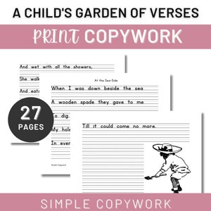 A Child's Garden of Verses Poems by Robert Louis Stevenson Copywork & Handwriting for Charlotte Mason Homeschooler, Morning Basket