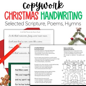 Weihnachts-Cursive- und Print-Kopierarbeit für Charlotte Mason Homeschoolers, Bibel-Weihnachts-Handschrift-Übungsarbeitsblätter für Feiertage