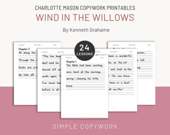 Wind in Willow Copywork and Handwriting Worksheet for  Charlotte Mason and Classical Homeschoolers 2nd 3rd 4th Grade, Morning Time Worksheet