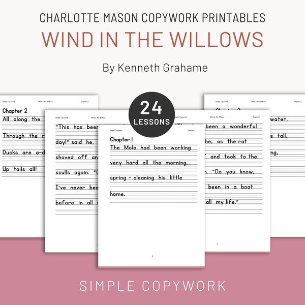 Wind in Willow Copywork and Handwriting Worksheet for  Charlotte Mason and Classical Homeschoolers 2nd 3rd 4th Grade, Morning Time Worksheet