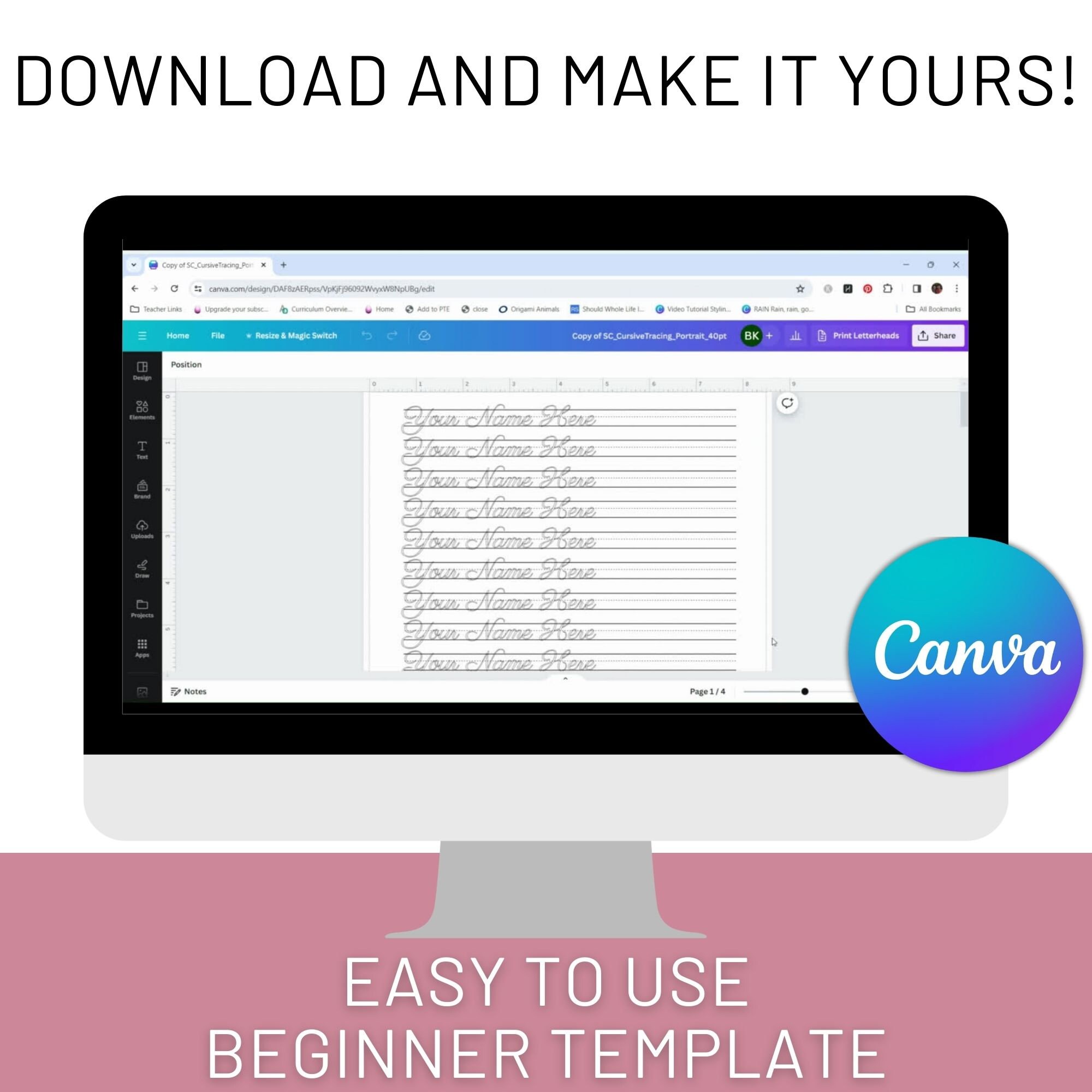 Editable Traceable Cursive Handwriting Practice Sheets, Learn to Write