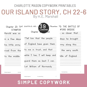 Nuestra historia de la isla Cap. 22-61 Hoja de trabajo de escritura a mano para Charlotte Mason y educadores en el hogar clásicos, fuente de 40 puntos para estudiantes de segundo a quinto grado