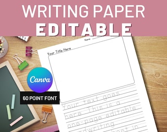Papel de escritura a mano rayado editable con una fuente de calco y un cuadro de imagen para la plantilla Canva de 1er grado de PreK K, hoja de trabajo personalizada para jardín de infantes