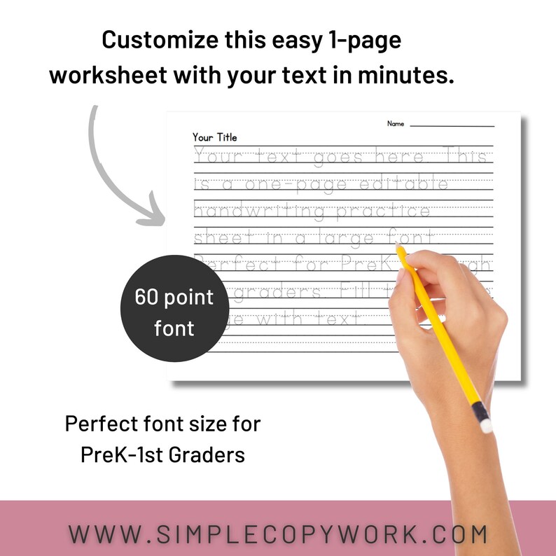 Editable Lined Handwriting Paper With a Tracing Font for Prek, K, 1st