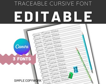 Editable Traceable Cursive Handwriting Practice Sheets, Learn to Write Cursive with a  Tracing Worksheet in Canva,  Personalized Cursive