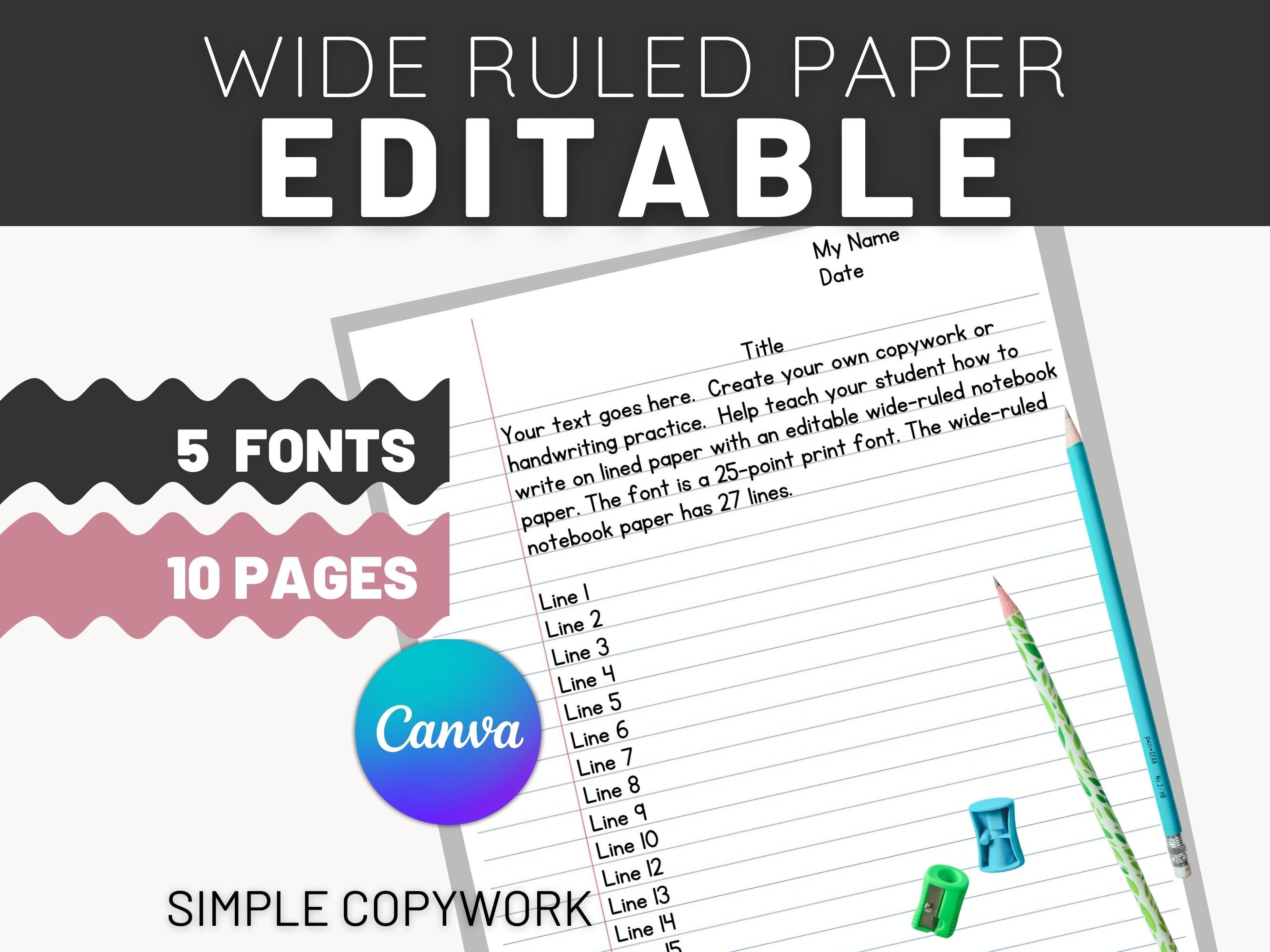 Editable Wide Ruled Paper Editable Wide Ruled Lined Notebook Paper for Kids to Practice ...