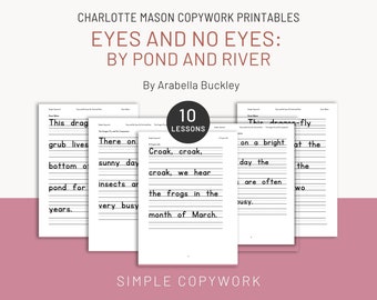 Ojos y sin ojos: copia y escritura a mano de Pond and River para estudiantes de educación en el hogar de Charlotte Mason en 1.°, 2.° y 3.° grado, hoja de trabajo de la mañana