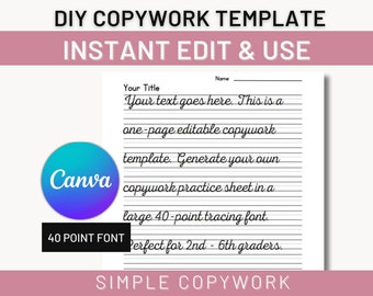 Papel editable para copiar y escribir a mano, generador de hojas de trabajo cursivas, plantilla de Canva para estudiantes de educación en casa de Charlotte Mason de 2.º, 3.º, 4.º, 5.º y 6.º grado.