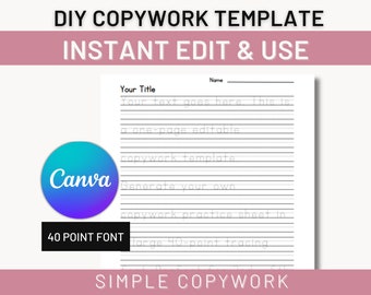 Editable Copywork & Handwriting Template, Tracing Worksheet Generator, One Page Canva Template for Charlotte Mason Homeschooler 2nd 3rd 4th