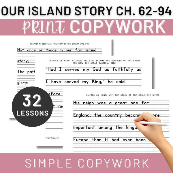 Our Island Story ch. 62-94 Copywork & Handwriting for Charlotte Mason Homeschoolers, Handwriting Worksheet for Morning Time