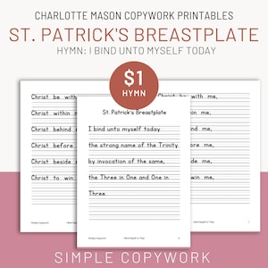 St. Patrick&#39;s Day Activity, Handwriting and Copywork for Charlotte Mason and Classical Homeschooler, Hymn Handwriting for Morning Time