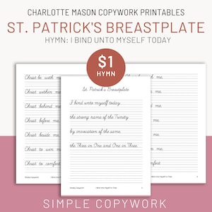 St. Patricks Day Activity and Copywork in Cursive for Charlotte Mason and Classical Homeschoolers, Hymns Cursive Handwriting Worksheets
