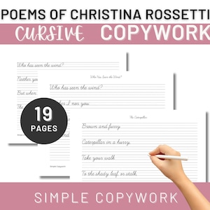 Christina Rossetti gedichten CURSIEVE tekst en handschrift voor Charlotte Mason Homeschoolers, Morning Time Basket Menu, Poetry Tea Time