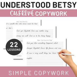 Entendido Betsy COPIA CURSIVA para estudiantes de educación en el hogar de Charlotte Mason, cuaderno para estudiantes de segundo grado, canasta del menú de la mañana, práctica de escritura a mano