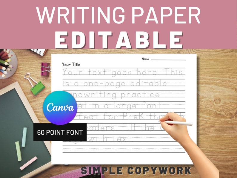 Editable Lined Handwriting Paper With a Tracing Font for Prek, K, 1st