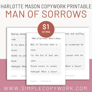 Man of Sorrows Hymn Copywork Printable for Charlotte Mason Homeschoolers, Easter Hymns Handwriting Practice for Bible-Based Homeschooling