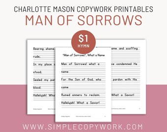Man of Sorrows Hymn Copywork Printable for Charlotte Mason Homeschoolers, Easter Hymns Handwriting Practice for Bible-Based Homeschooling