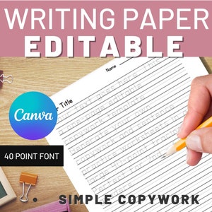 Carta per scrittura a righe modificabile con carattere da ricalco per 2° 3° 4° grado, Canva, foglio di lavoro personalizzato per la scrittura della scuola materna per esercitarsi con le frasi