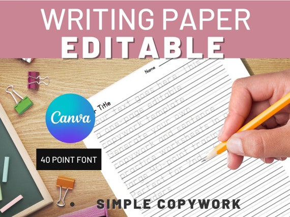 Editable Lined Handwriting Paper in a Tracing Font for 2nd 3rd 4th Grade, Canva, Custom Kindergarten Writing Worksheet for Sentence Practice