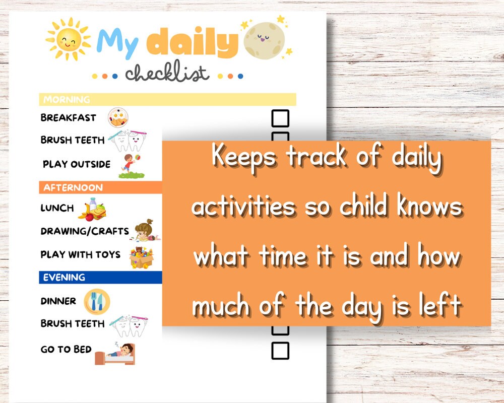 Daily Checklist for Children With Autism/adhd Daily Tracker for Kids
