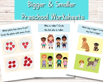 40 Pages of Bigger and Smaller Worksheets for Preschoolers | Comparison for Pre-K and Preschoolers | Comparing Sizes and Quantities