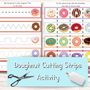 Doughnut Cutting Strips | Donut Kids Activity | Scissor Skills | Preschool/Pre-K Doughnut Cut and Paste | Learn to Cut Worksheet Doughnut