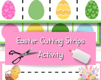 Easter Egg and Spring Cutting Strips Activity for Preschool and Toddlers | Montessori Inspired Scissor Skills Worksheet Activity for Easter