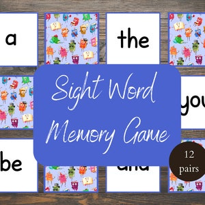 Jeu de mémoire Sight Words Set 1 pour la maternelle | Apprenez à lire le jeu de mémoire | Jeux d'apprentissage pour enfants | Cartes Flash de mots à vue